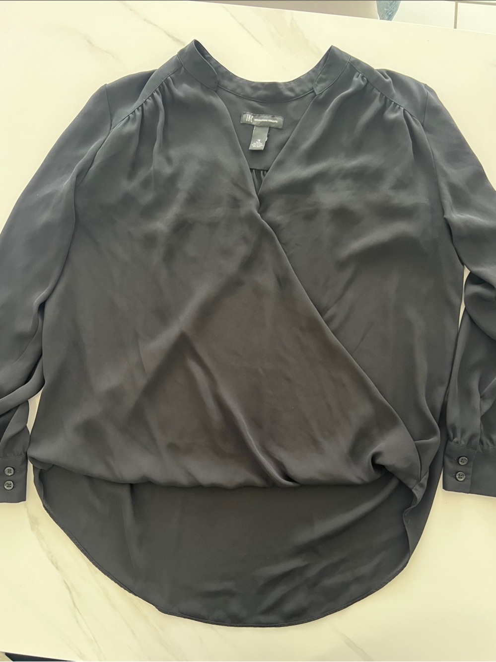 INC International Concepts Charcoal Gray Surplice Blouse